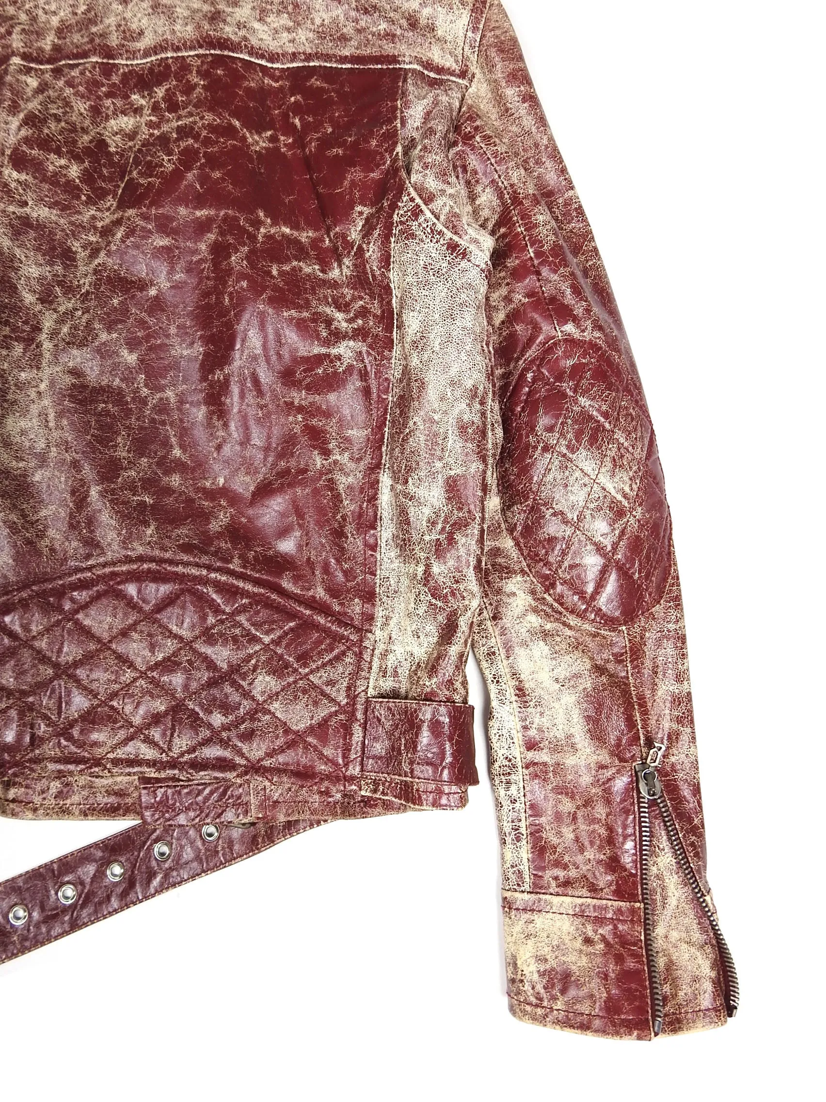 John Galliano Cracked Red Leather Biker Jacket Size 48