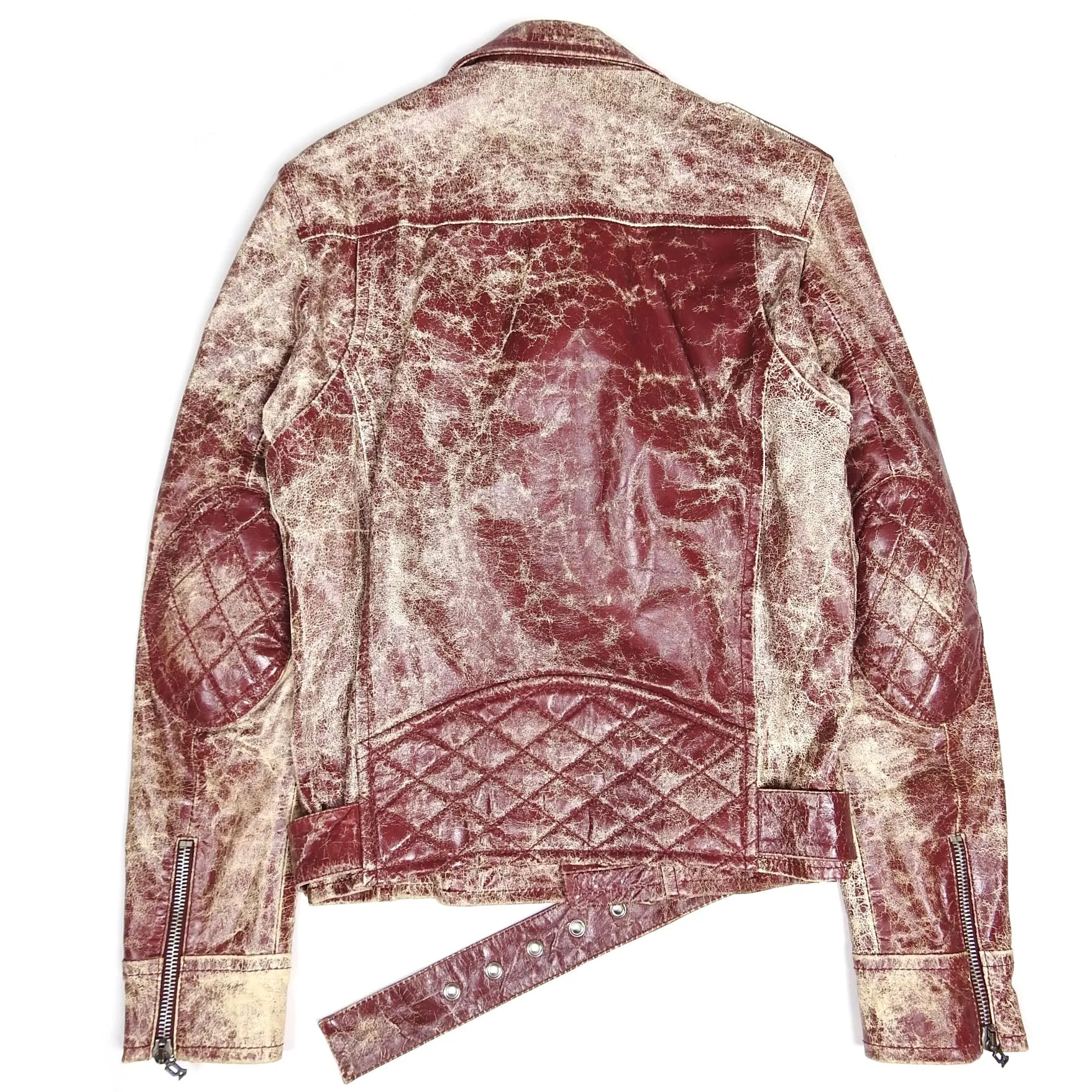 John Galliano Cracked Red Leather Biker Jacket Size 48