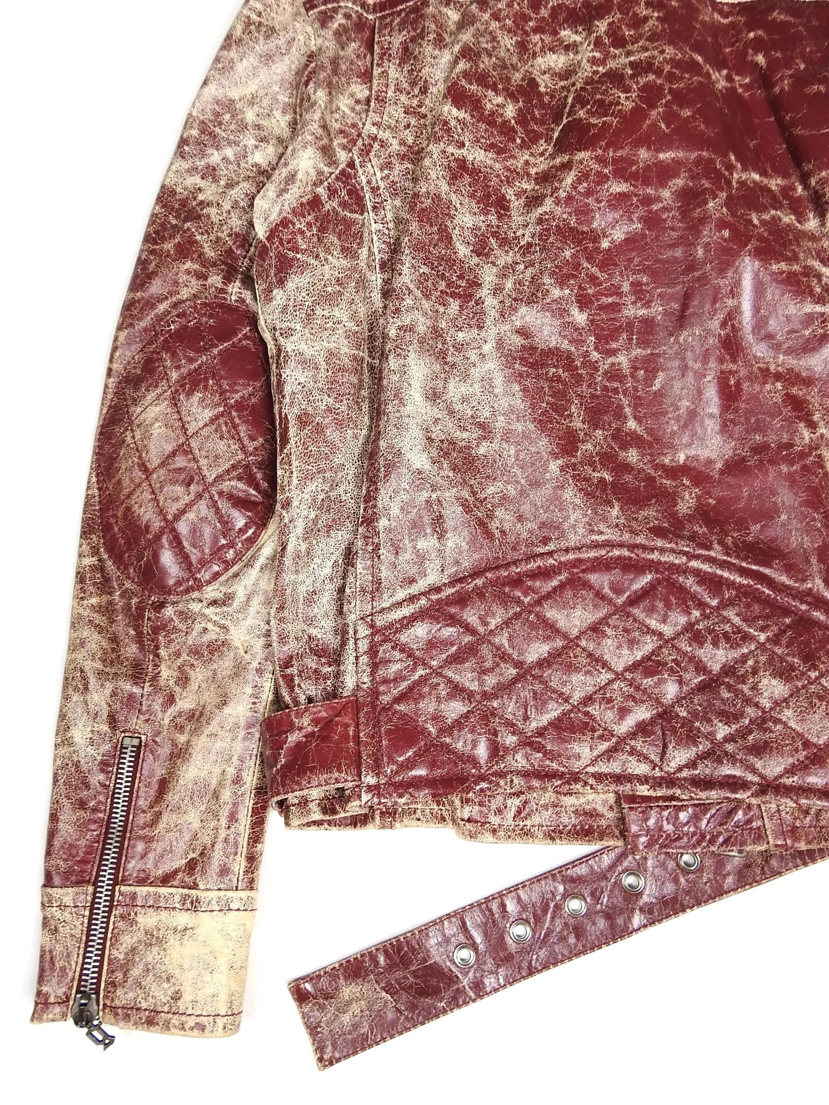 John Galliano Cracked Red Leather Biker Jacket Size 48