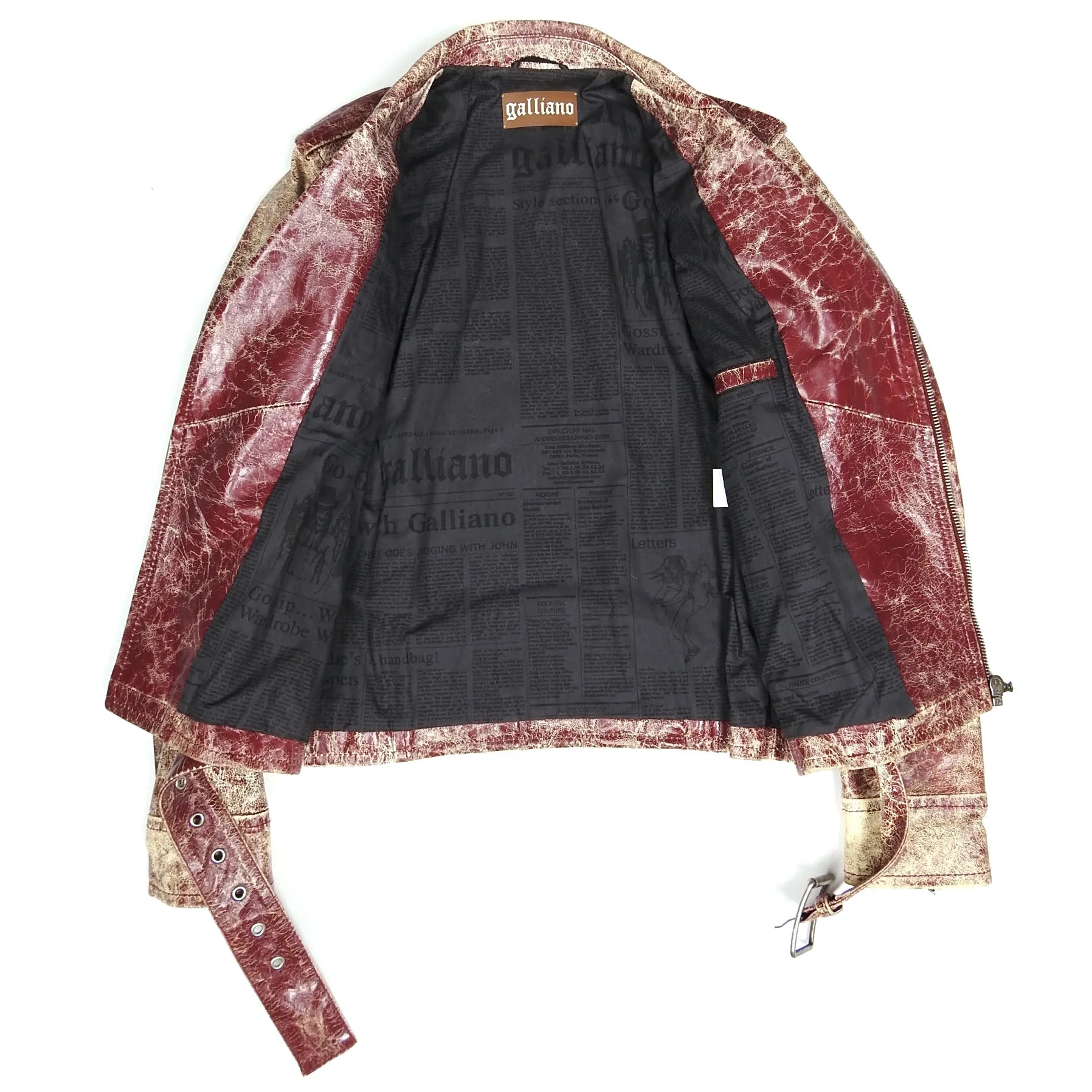 John Galliano Cracked Red Leather Biker Jacket Size 48