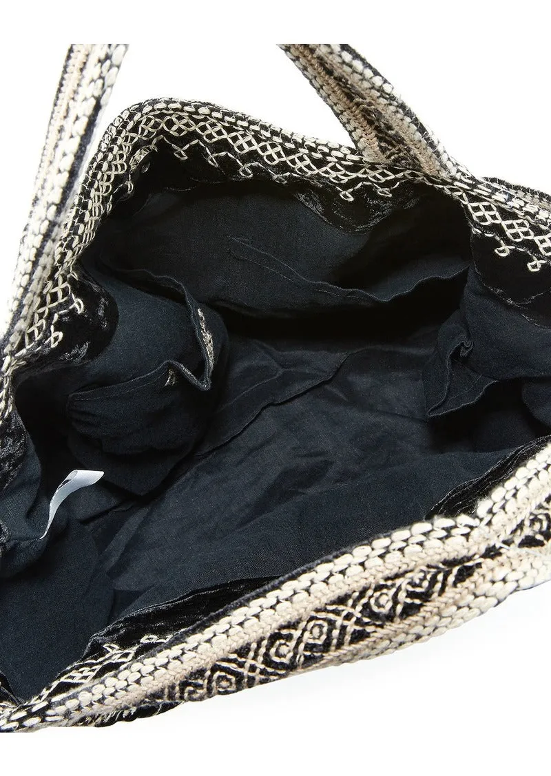 Johnny Was Othilia Black Velvet White Special Velvet Tote Bag Handbag Purse NEW