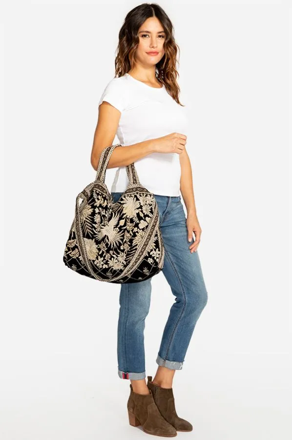 Johnny Was Othilia Black Velvet White Special Velvet Tote Bag Handbag Purse NEW