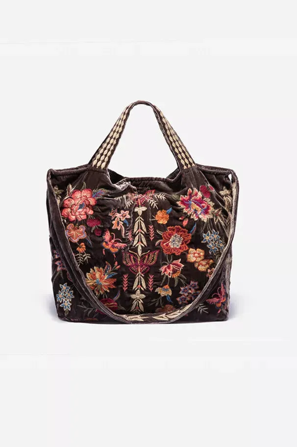 Johnny Was Taline Velveteen Tote Rust Brown Butterfly Velvet Bag Handbag Red New
