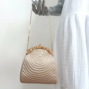 Judith Leiber Chain Strap Mini Evening Bag Beige Quilted Satin