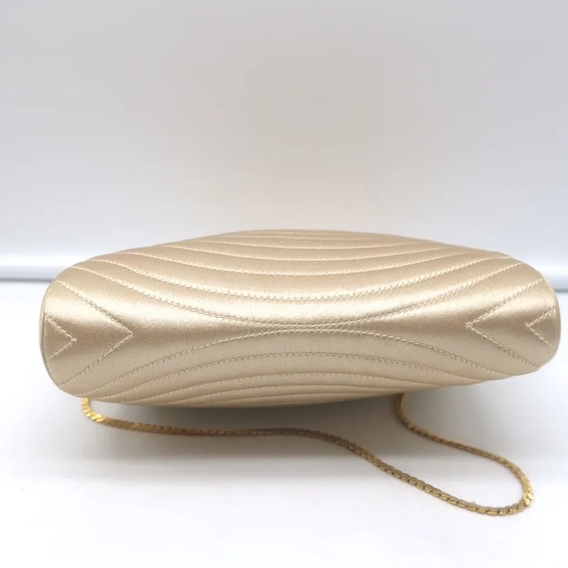Judith Leiber Chain Strap Mini Evening Bag Beige Quilted Satin