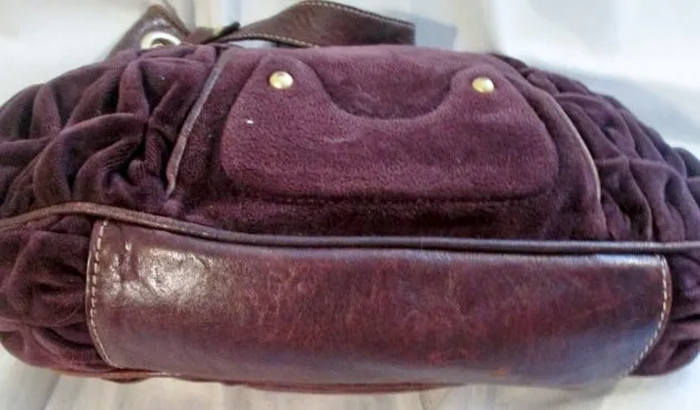 JUICY COUTURE Leather Velvet CROWN hobo purse satchel rouched PURPLE ROYAL L stud