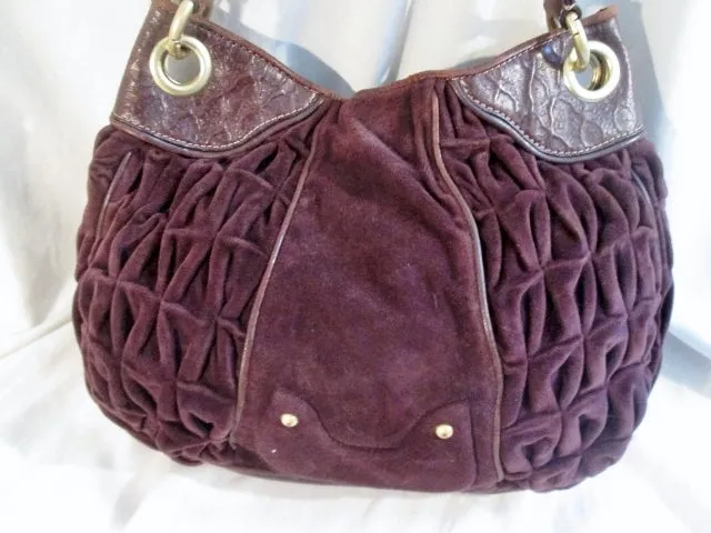 JUICY COUTURE Leather Velvet CROWN hobo purse satchel rouched PURPLE ROYAL L stud