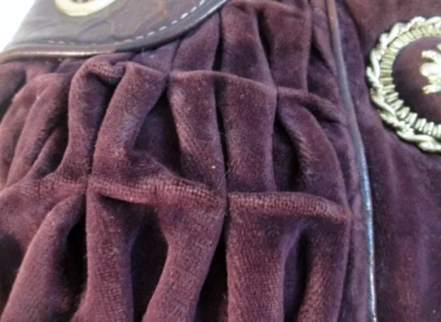 JUICY COUTURE Leather Velvet CROWN hobo purse satchel rouched PURPLE ROYAL L stud