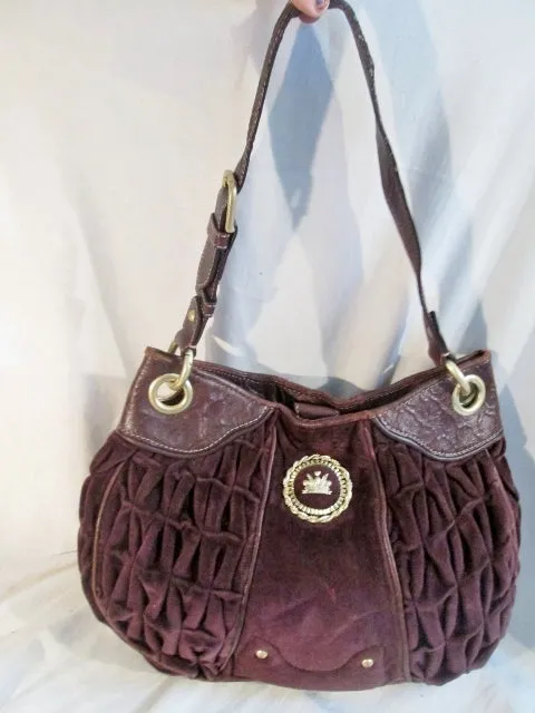 JUICY COUTURE Leather Velvet CROWN hobo purse satchel rouched PURPLE ROYAL L stud