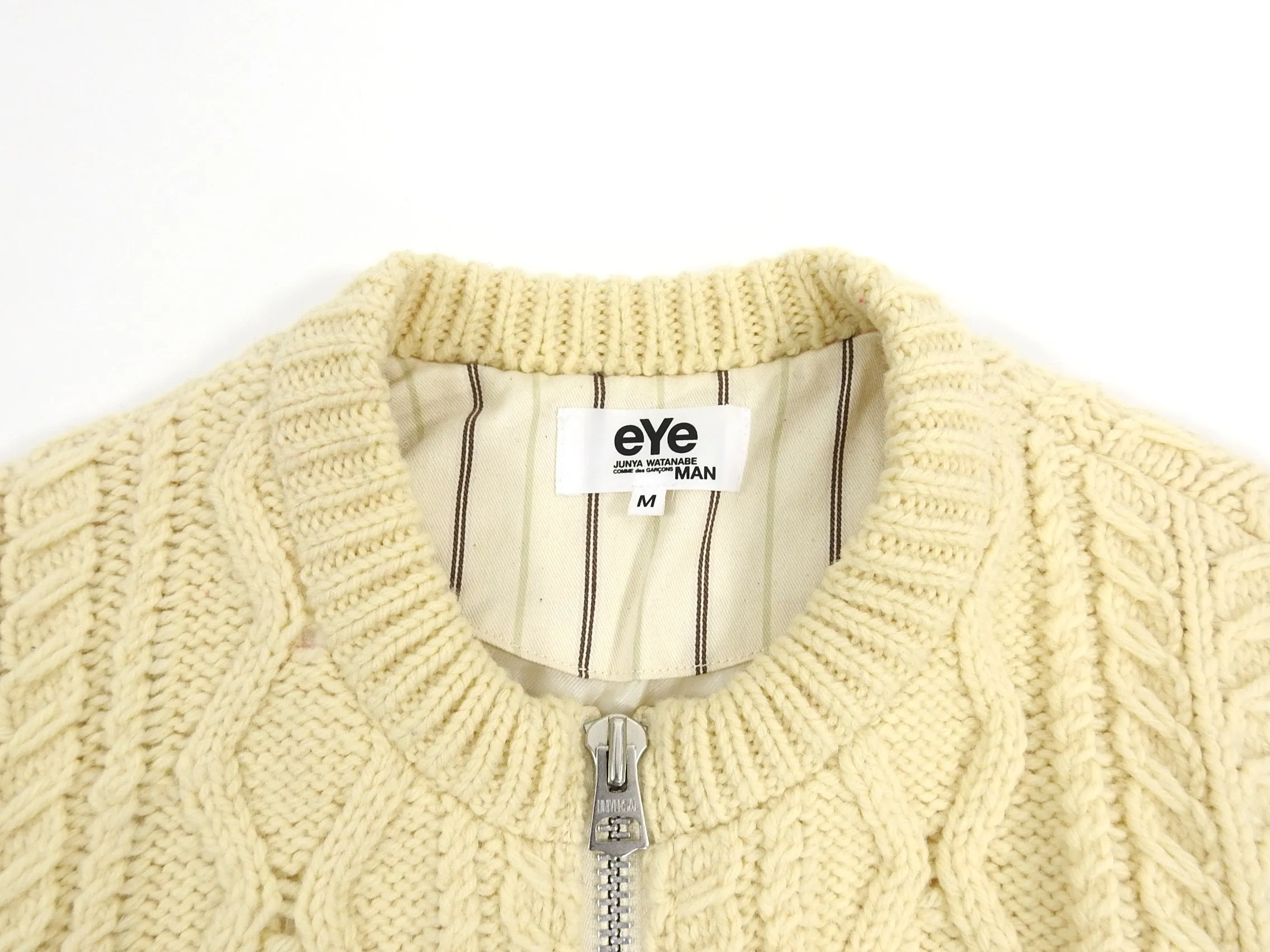 Junya Watanabe Comme Des Garcons Man Cable Knit Leather Sleeve Varsity Jacket - M