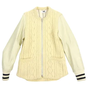 Junya Watanabe Comme Des Garcons Man Cable Knit Leather Sleeve Varsity Jacket - M