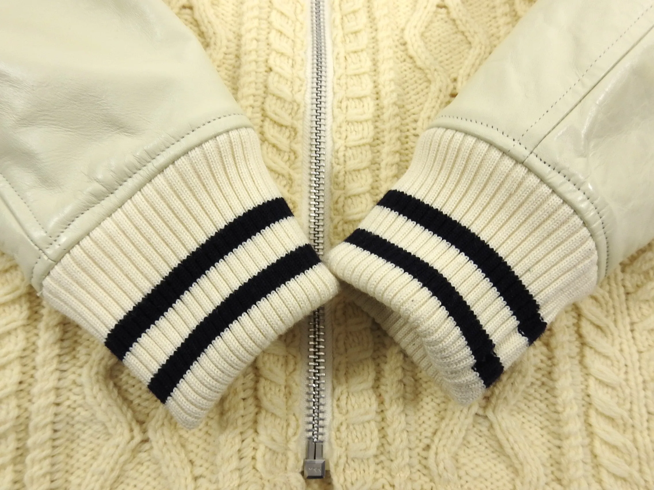 Junya Watanabe Comme Des Garcons Man Cable Knit Leather Sleeve Varsity Jacket - M