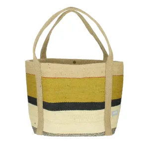 Jute Tote Bag - Mustard, Cream & Black Stripes