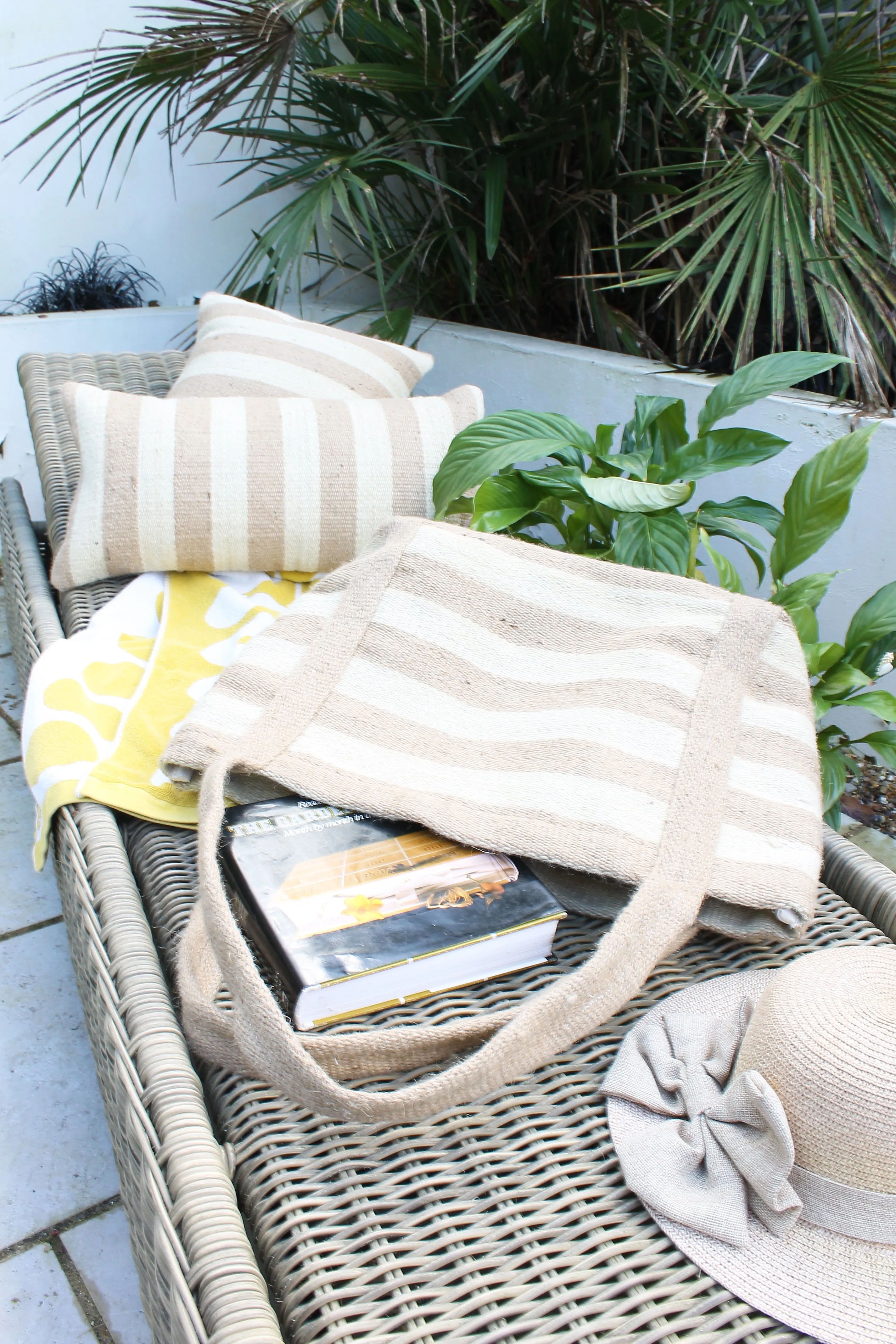 Jute Tote Bag - Natural and Cream Stripe