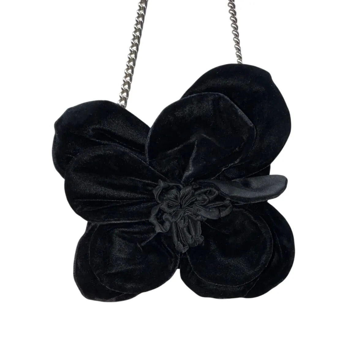 Kate Spade Black Velvet Flower With Gold Chain Strap Crossbody Bag Size S