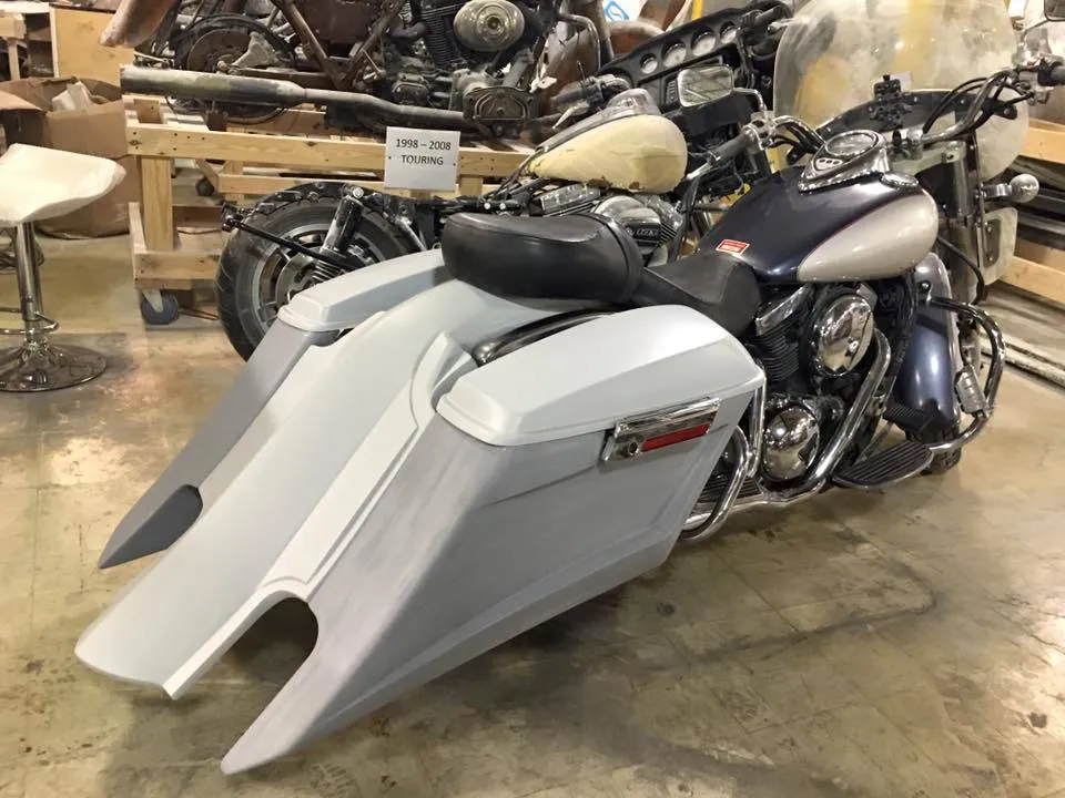 Kawasaki Nomad Vulcan 6" Extended Stretched BOLT ON Trendsetter Bags  Rear Fender Dual Cut Out