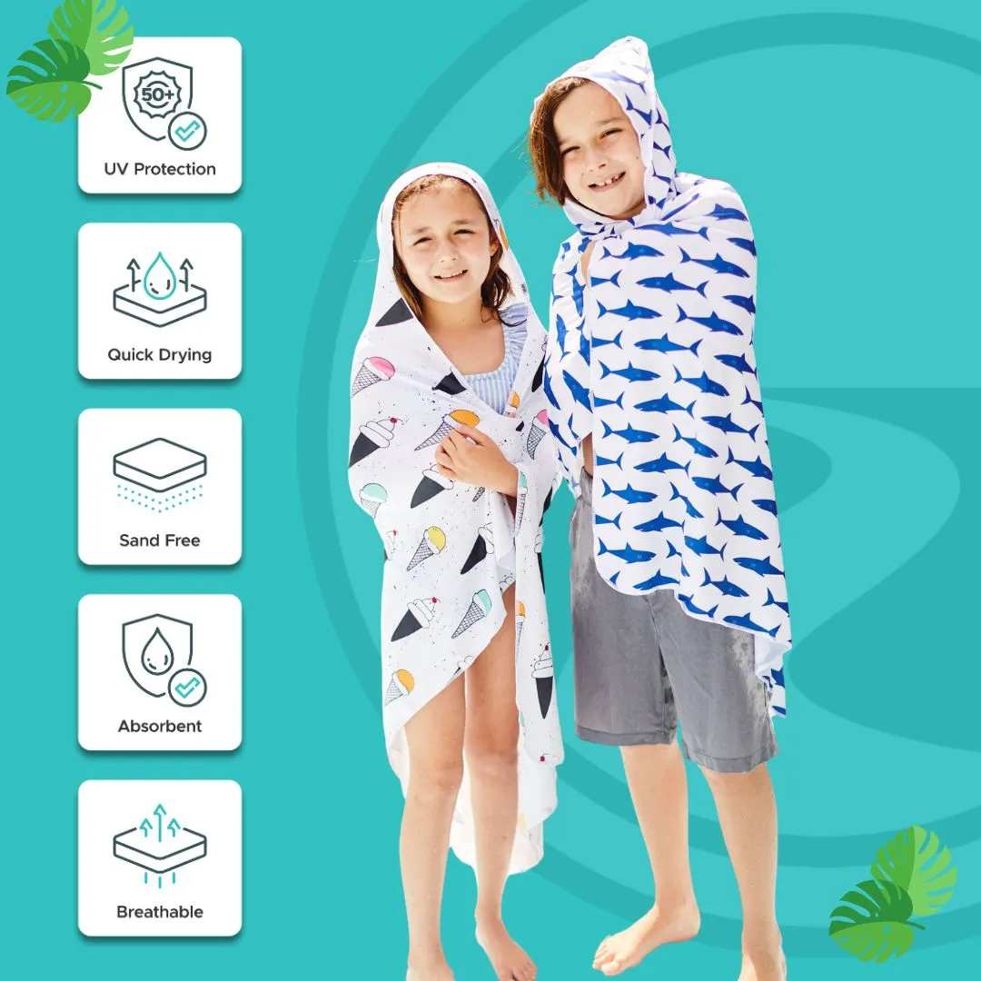 Kids UPF 50  Beach/Pool Towel with Hood (Rolling Skating Flamingo)