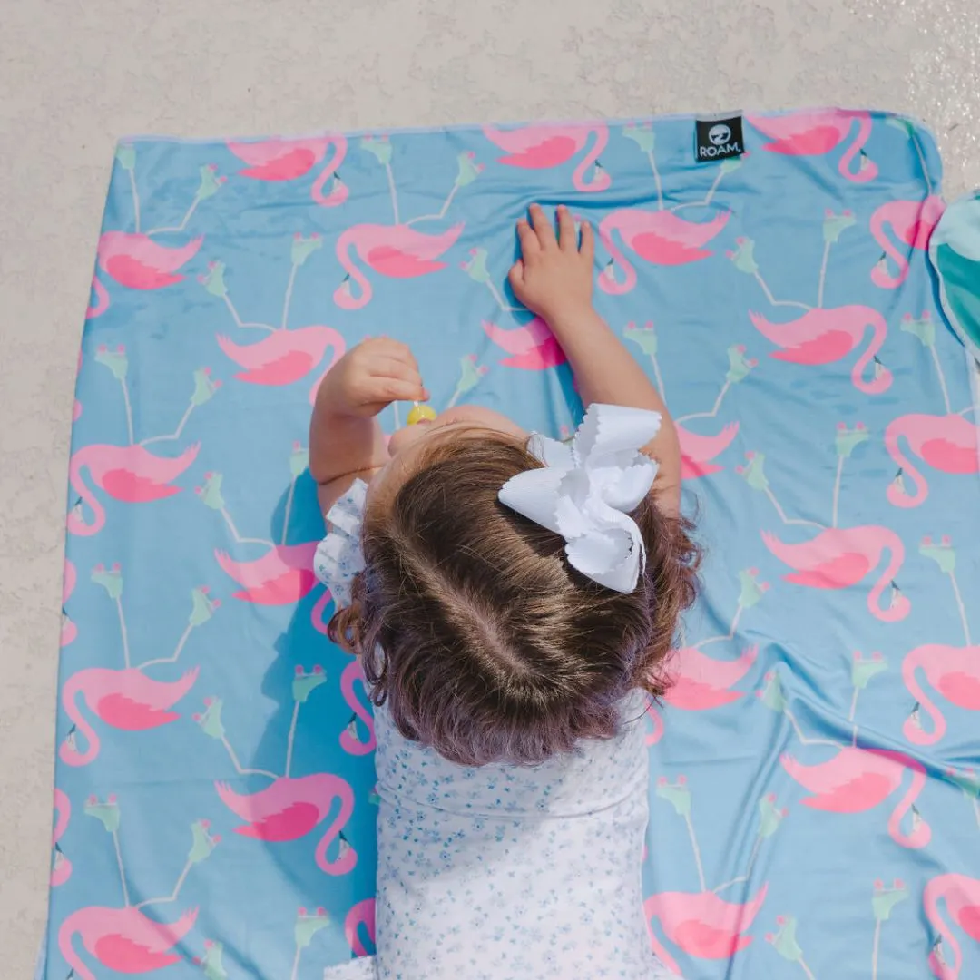 Kids UPF 50  Beach/Pool Towel with Hood (Rolling Skating Flamingo)