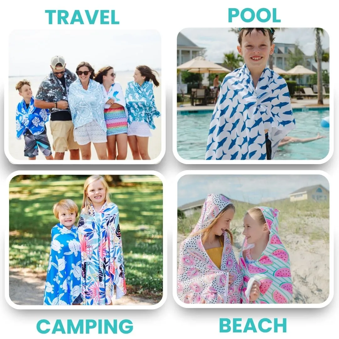 Kids UPF 50  Beach/Pool Towel with Hood (Rolling Skating Flamingo)
