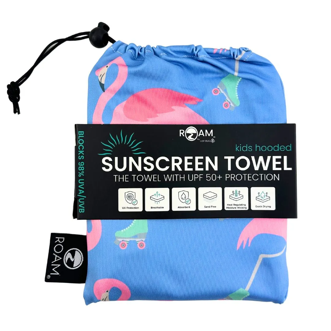 Kids UPF 50  Beach/Pool Towel with Hood (Rolling Skating Flamingo)