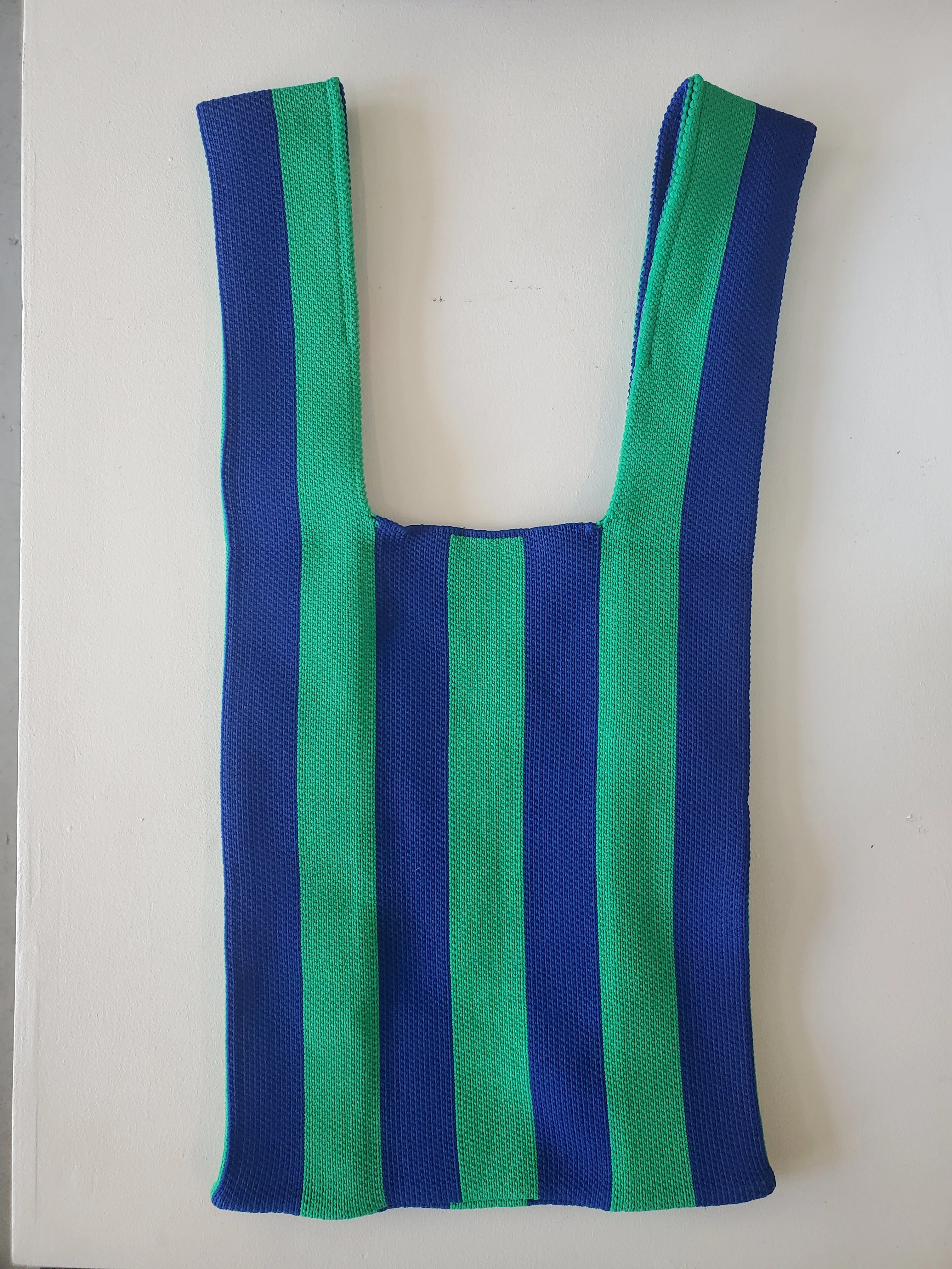 Large Stripe Knit Tote - Kelly Green / Cobalt