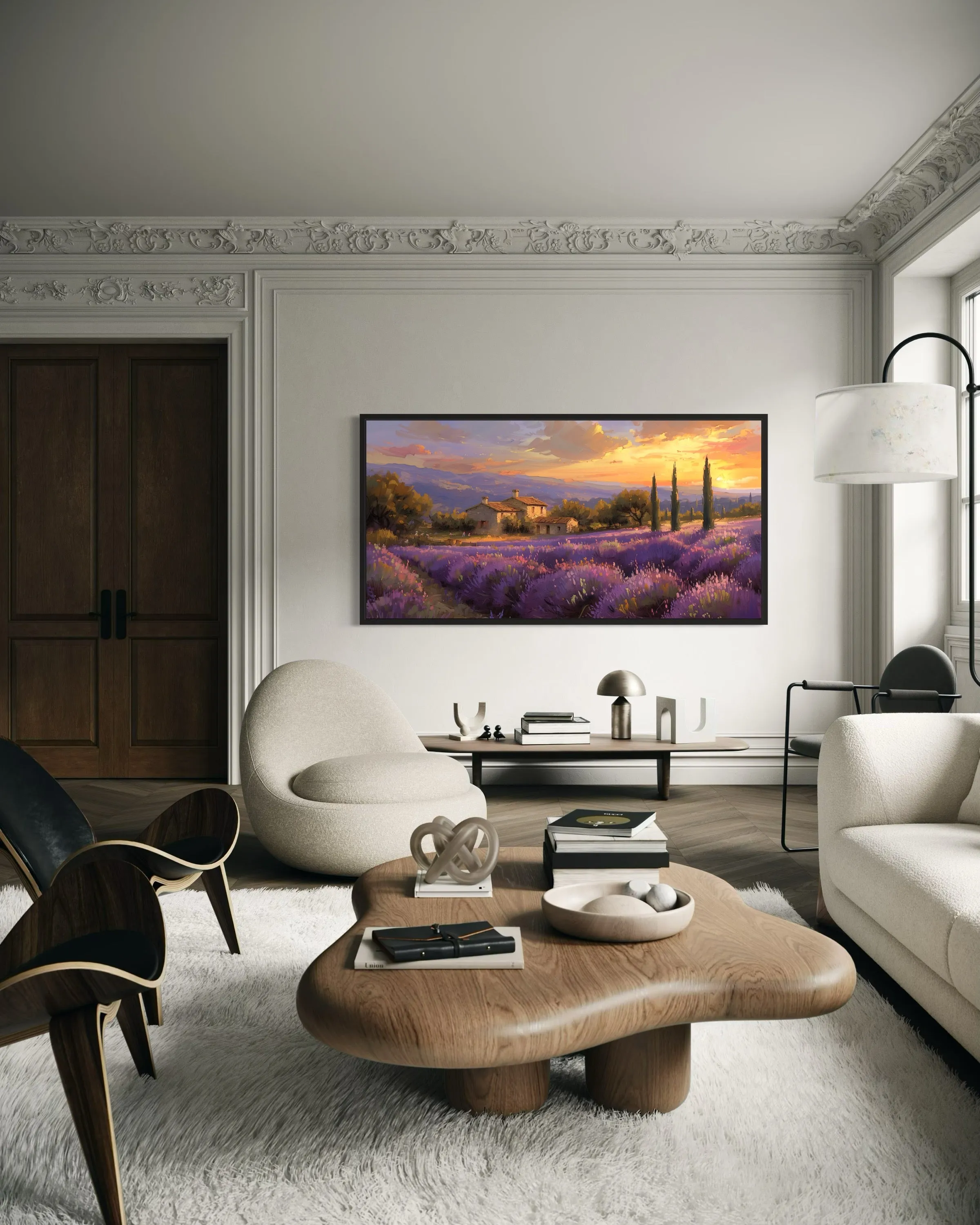 Lavender Fields of Provence At Sunset French Landscape Framed Canvas Wall Art