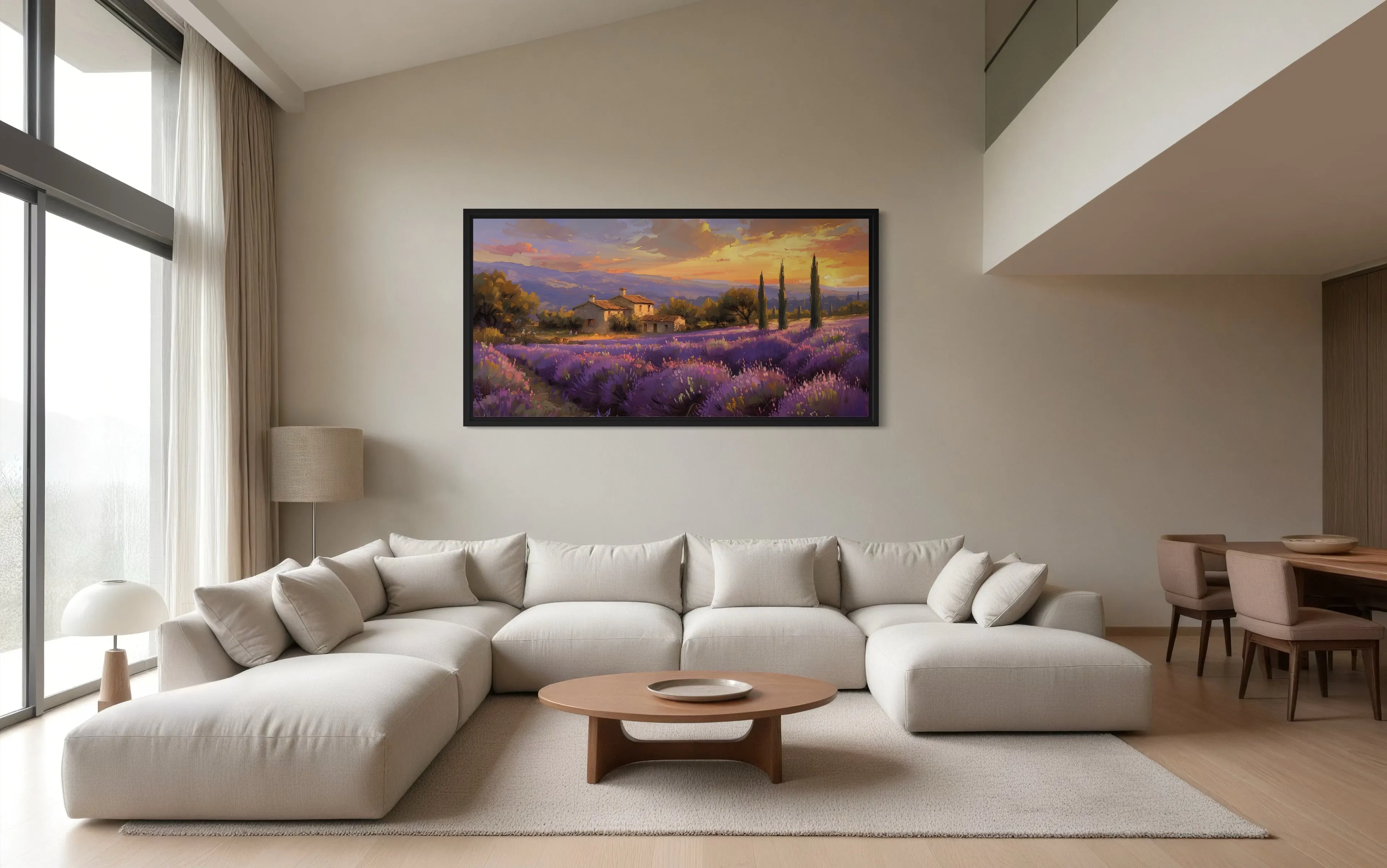 Lavender Fields of Provence At Sunset French Landscape Framed Canvas Wall Art