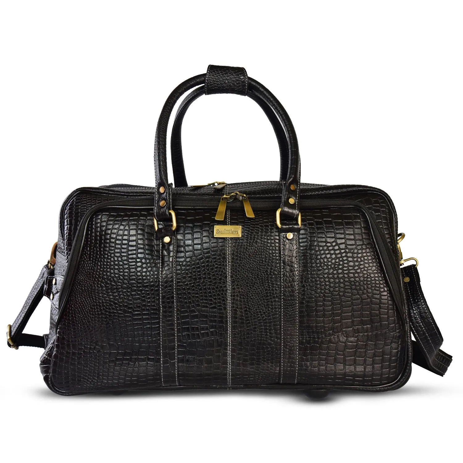 Leather Duffel Trolley Bag 36830 (Black)