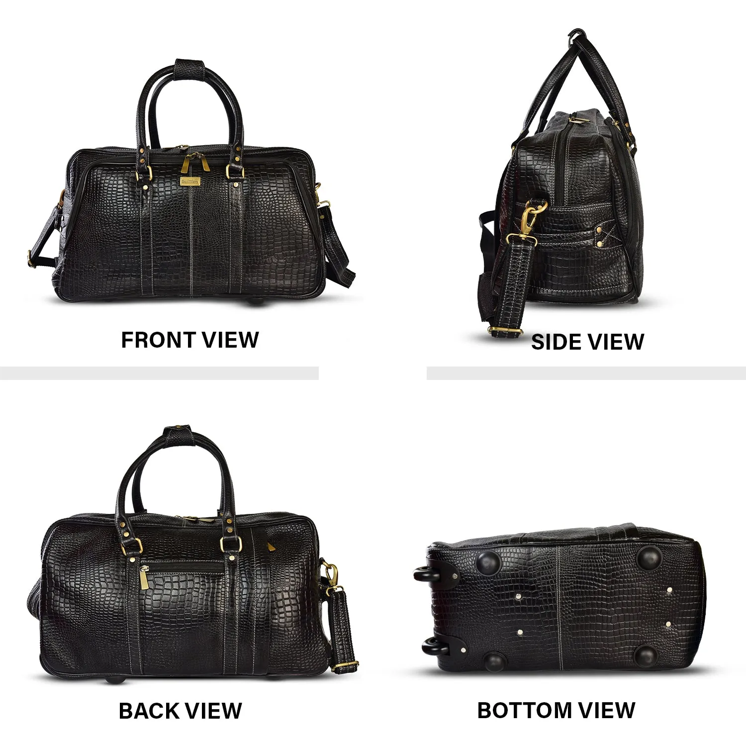 Leather Duffel Trolley Bag 36830 (Black)