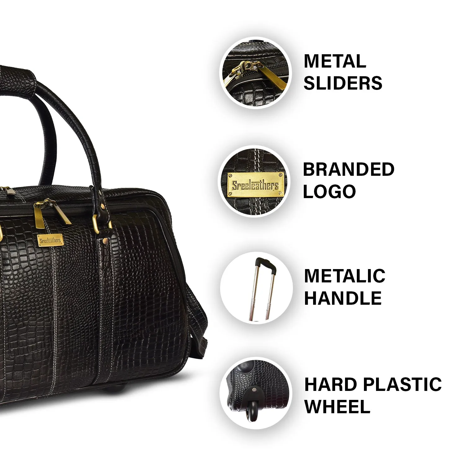 Leather Duffel Trolley Bag 36830 (Black)