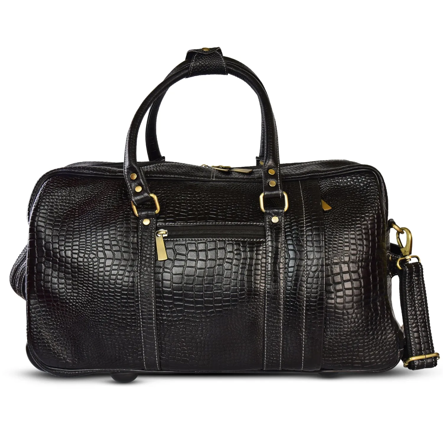 Leather Duffel Trolley Bag 36830 (Black)