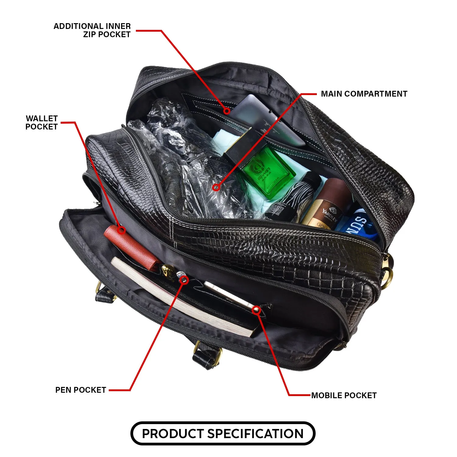 Leather Duffel Trolley Bag 36830 (Black)