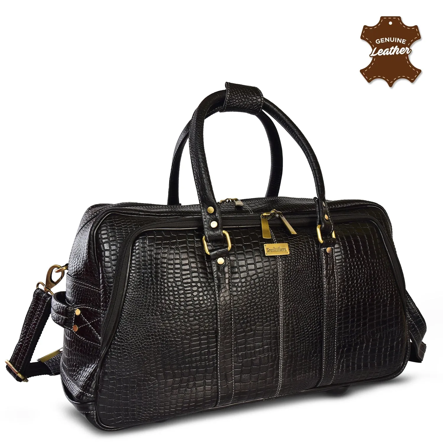 Leather Duffel Trolley Bag 36830 (Black)