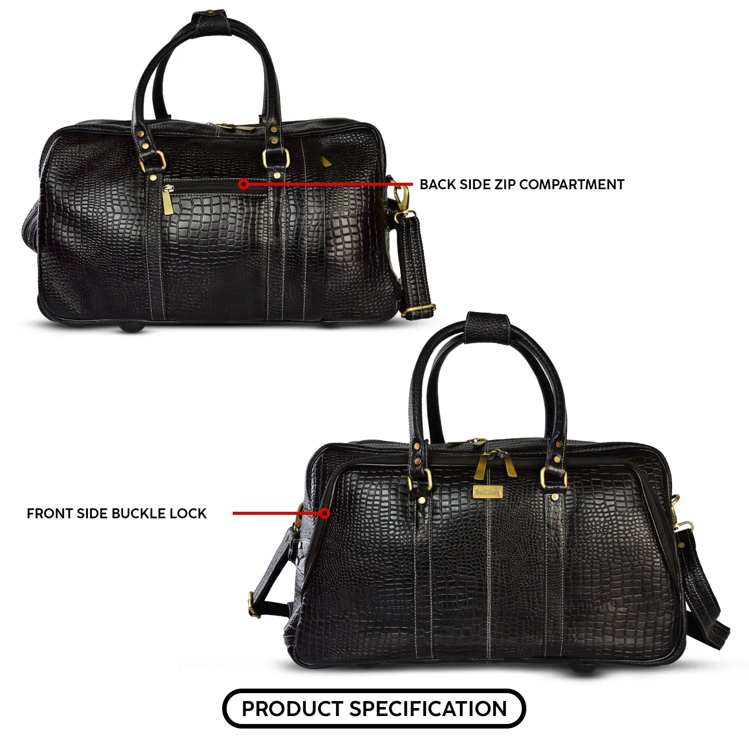 Leather Duffel Trolley Bag 36830 (Black)