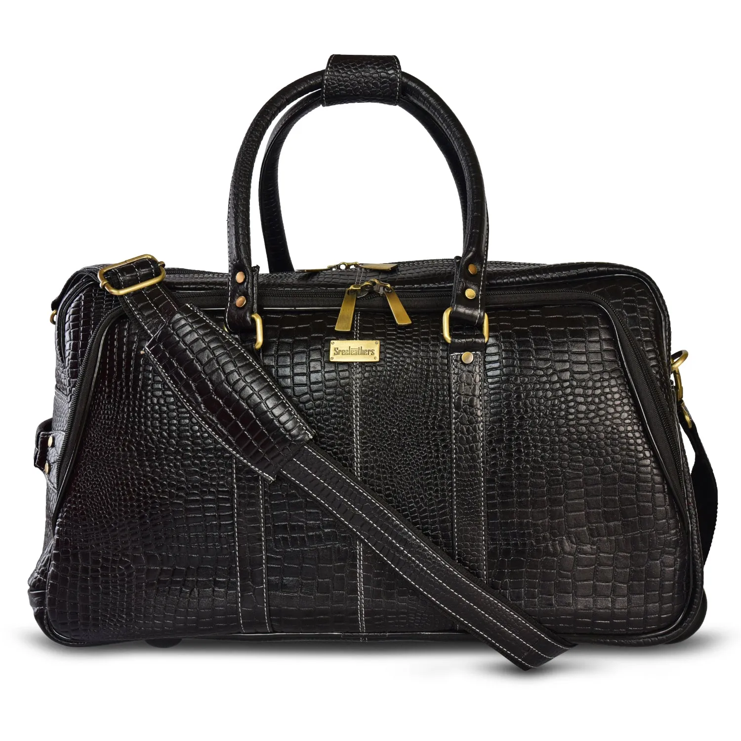 Leather Duffel Trolley Bag 36830 (Black)