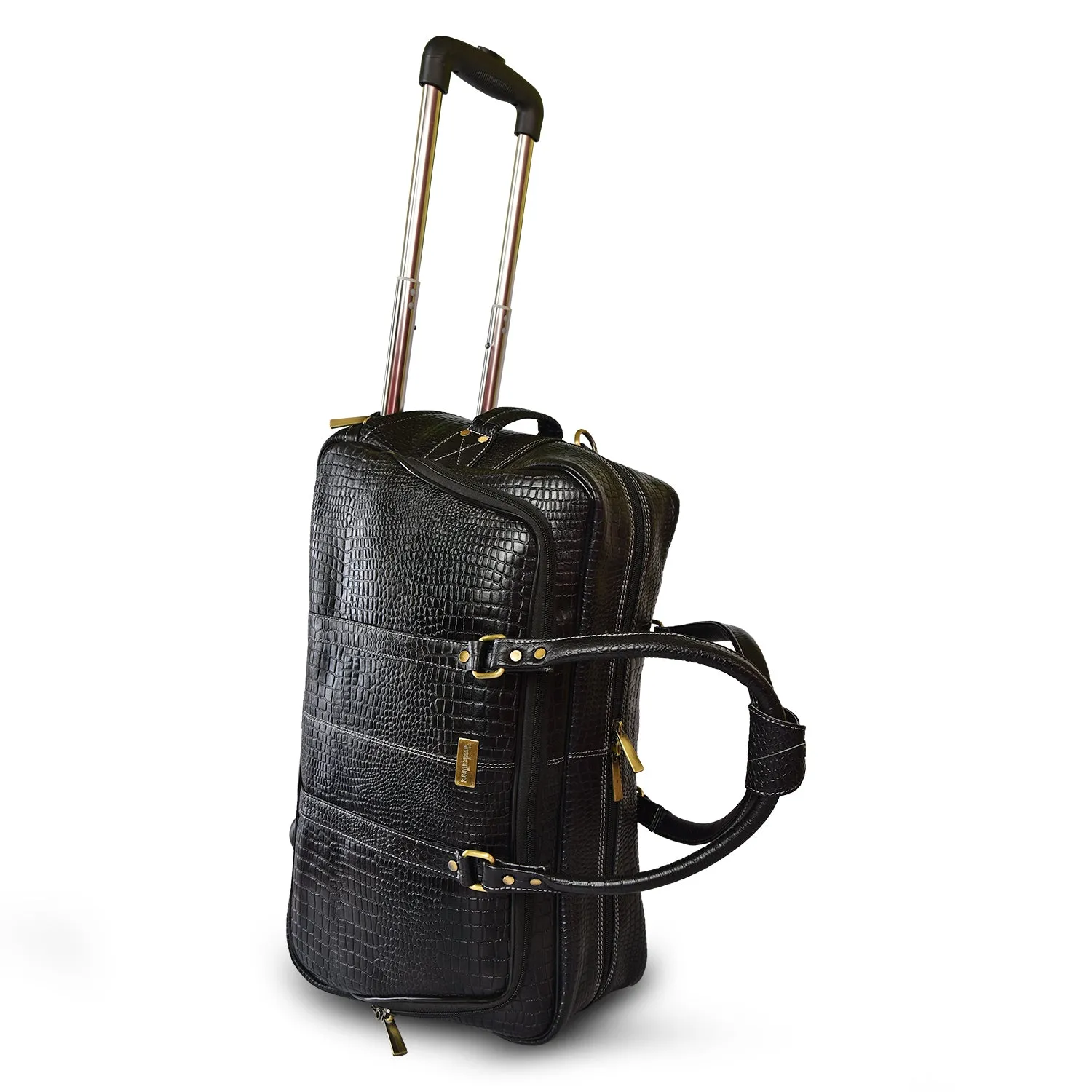 Leather Duffel Trolley Bag 36830 (Black)