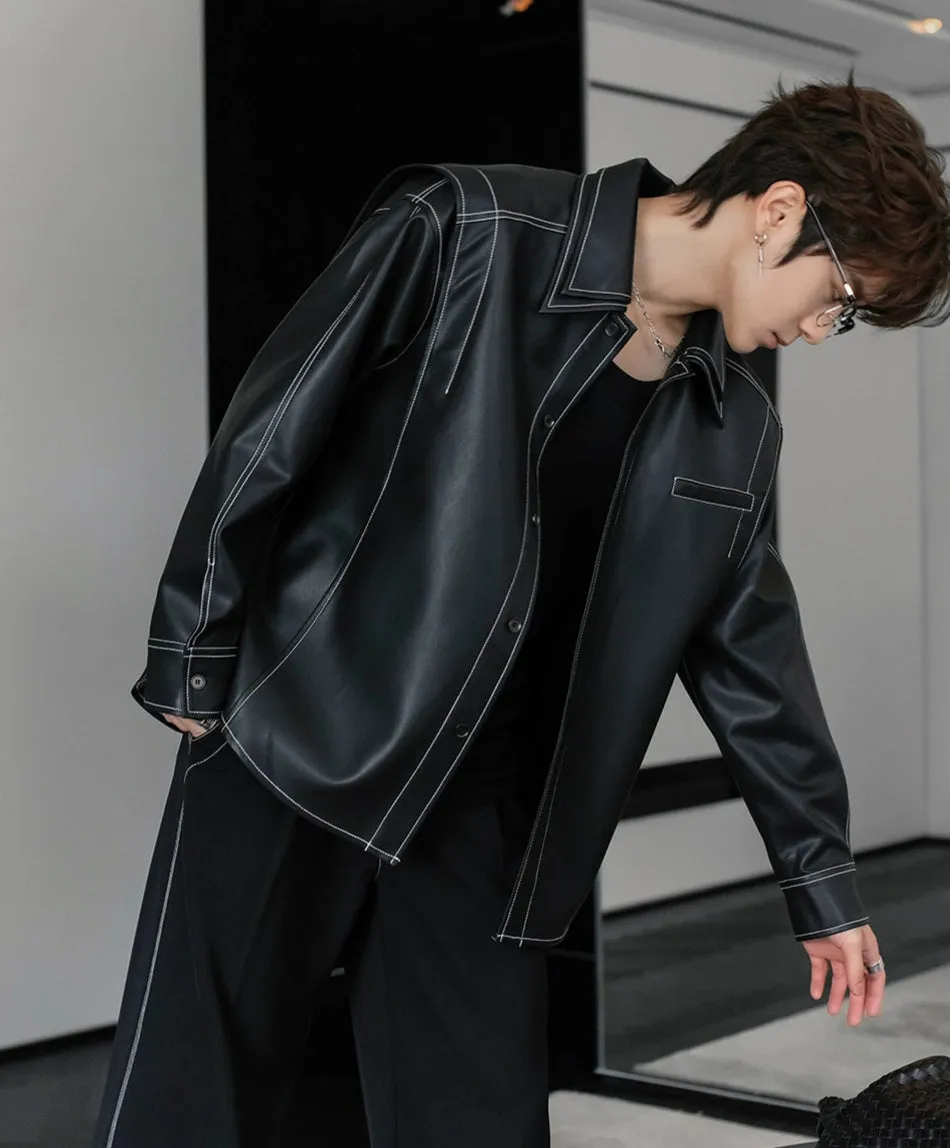 Leather Jacket with Contrast Stitching