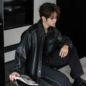 Leather Jacket with Contrast Stitching