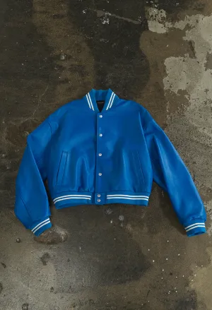 Leather Stadium Jacket / Royal X White