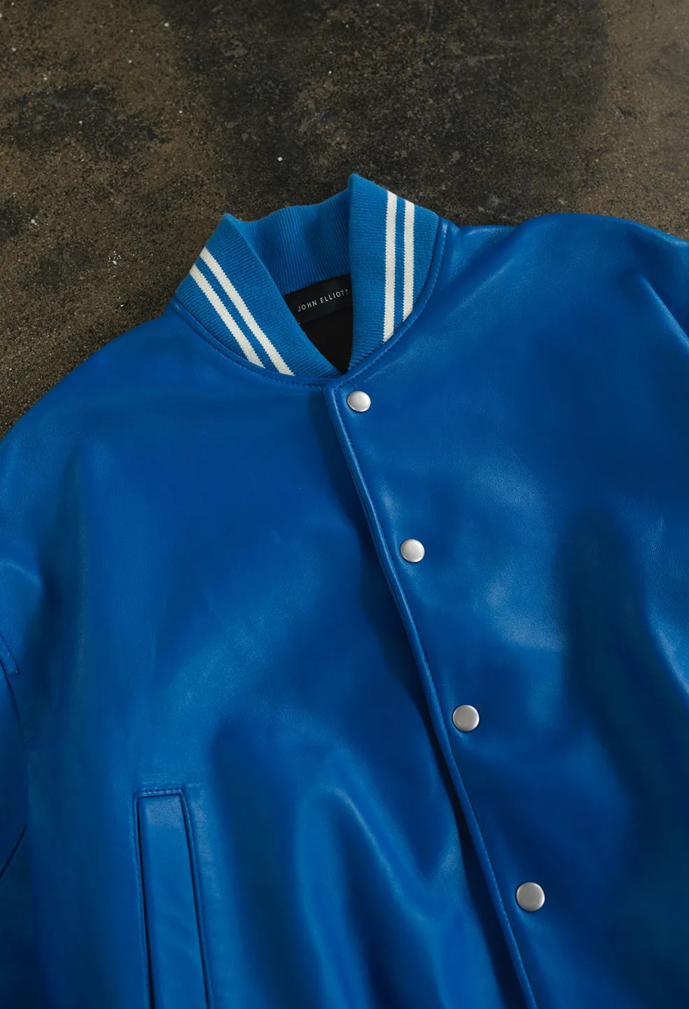Leather Stadium Jacket / Royal X White