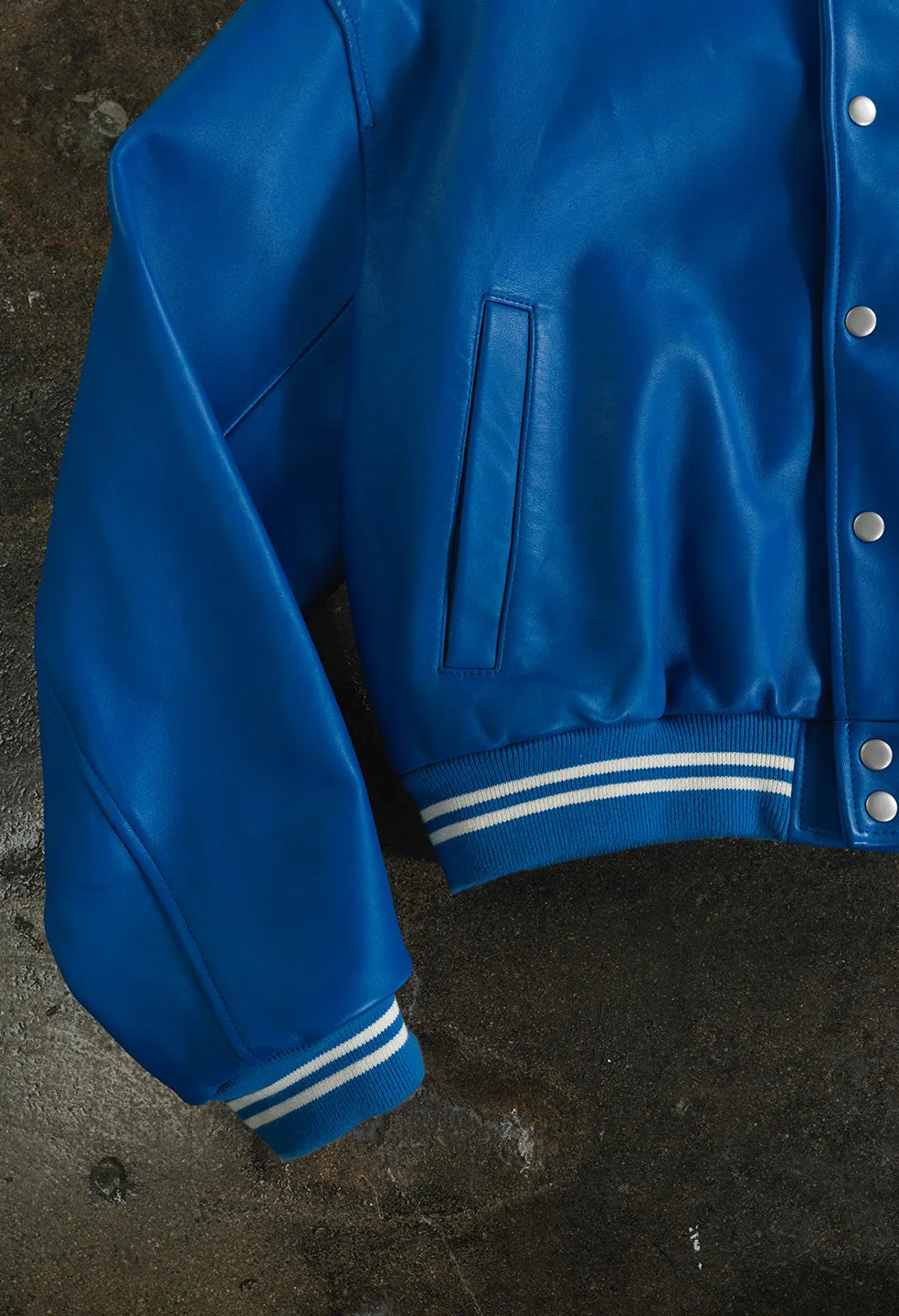Leather Stadium Jacket / Royal X White
