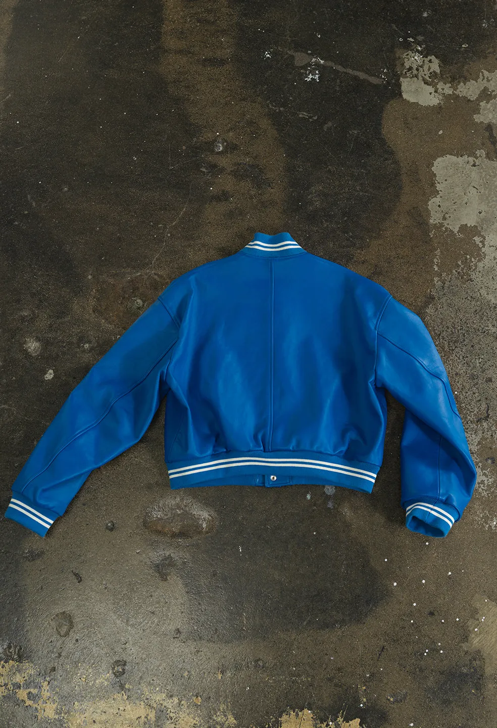Leather Stadium Jacket / Royal X White