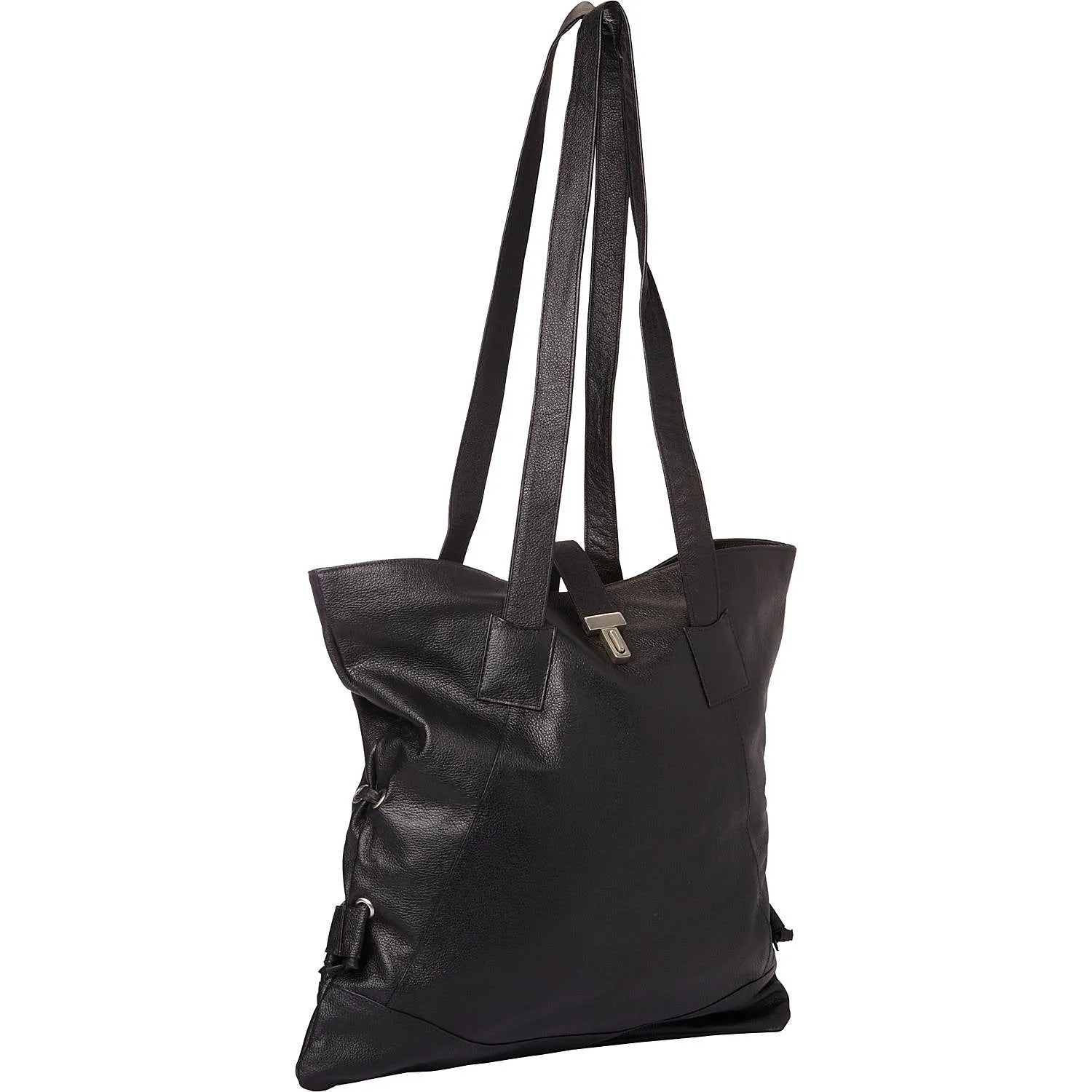 LEATHER TOTE W/SIDE STRAPS