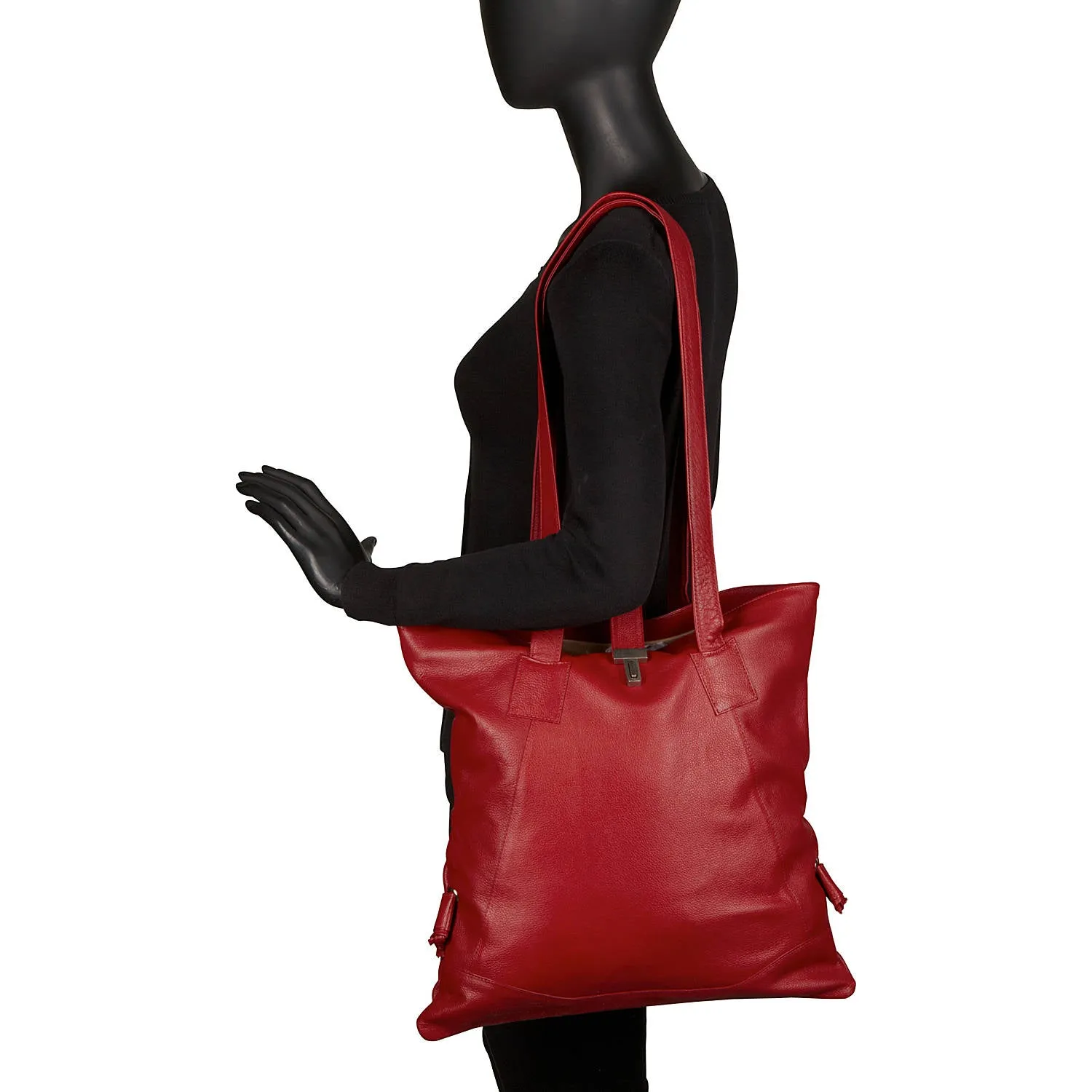 LEATHER TOTE W/SIDE STRAPS