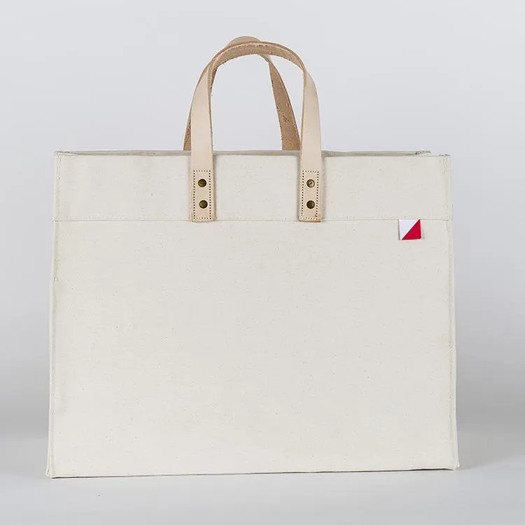 Leather Trimmed Cotton Canvas Tote