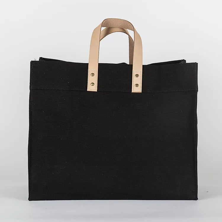 Leather Trimmed Cotton Canvas Tote