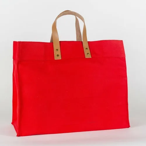 Leather Trimmed Cotton Canvas Tote