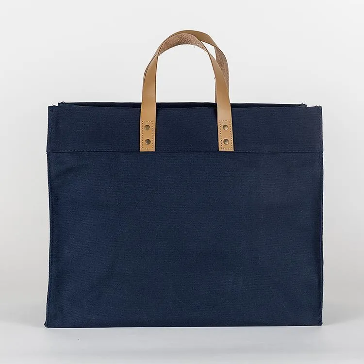 Leather Trimmed Cotton Canvas Tote