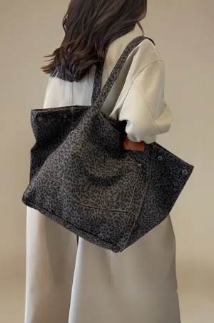 Leopard Canvas Tote - Large Capacity Handbag for Woman