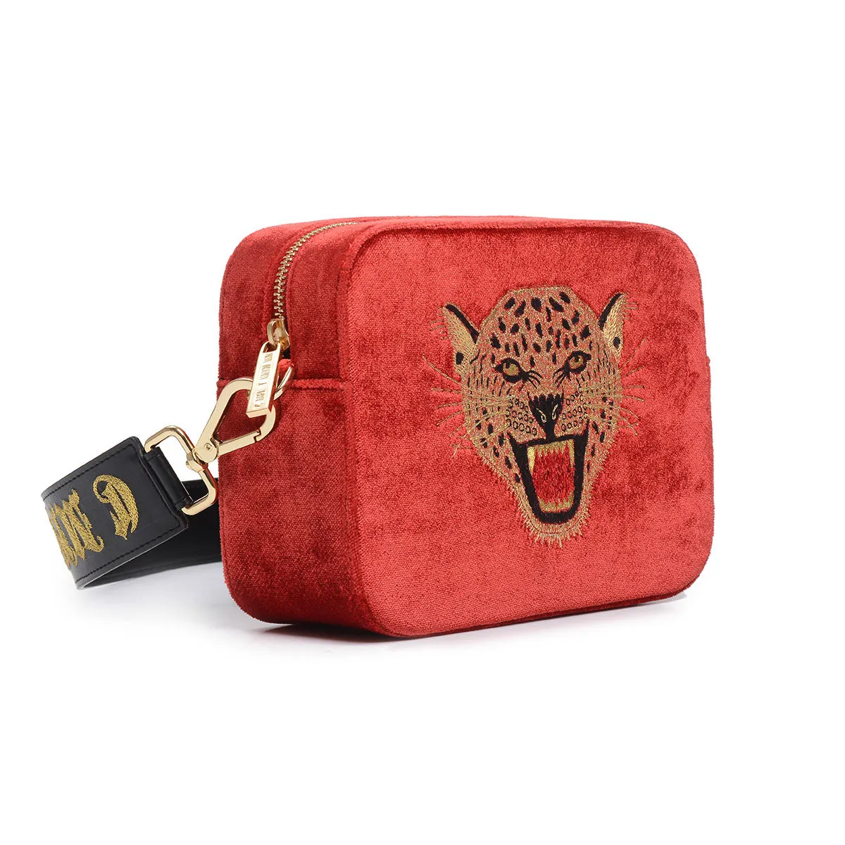 LEOPARD EMBROIDERED VELVET CROSSBODY BAG